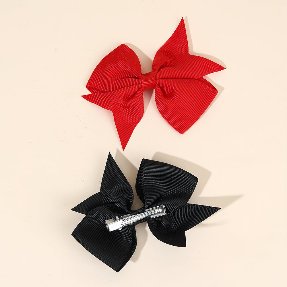 10pcs Solid Color Hair Bows Clips Red Black