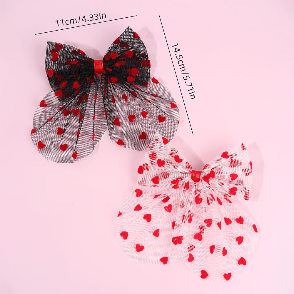 2Pcs Mesh Valentine's day Hair Bow Clip Girls