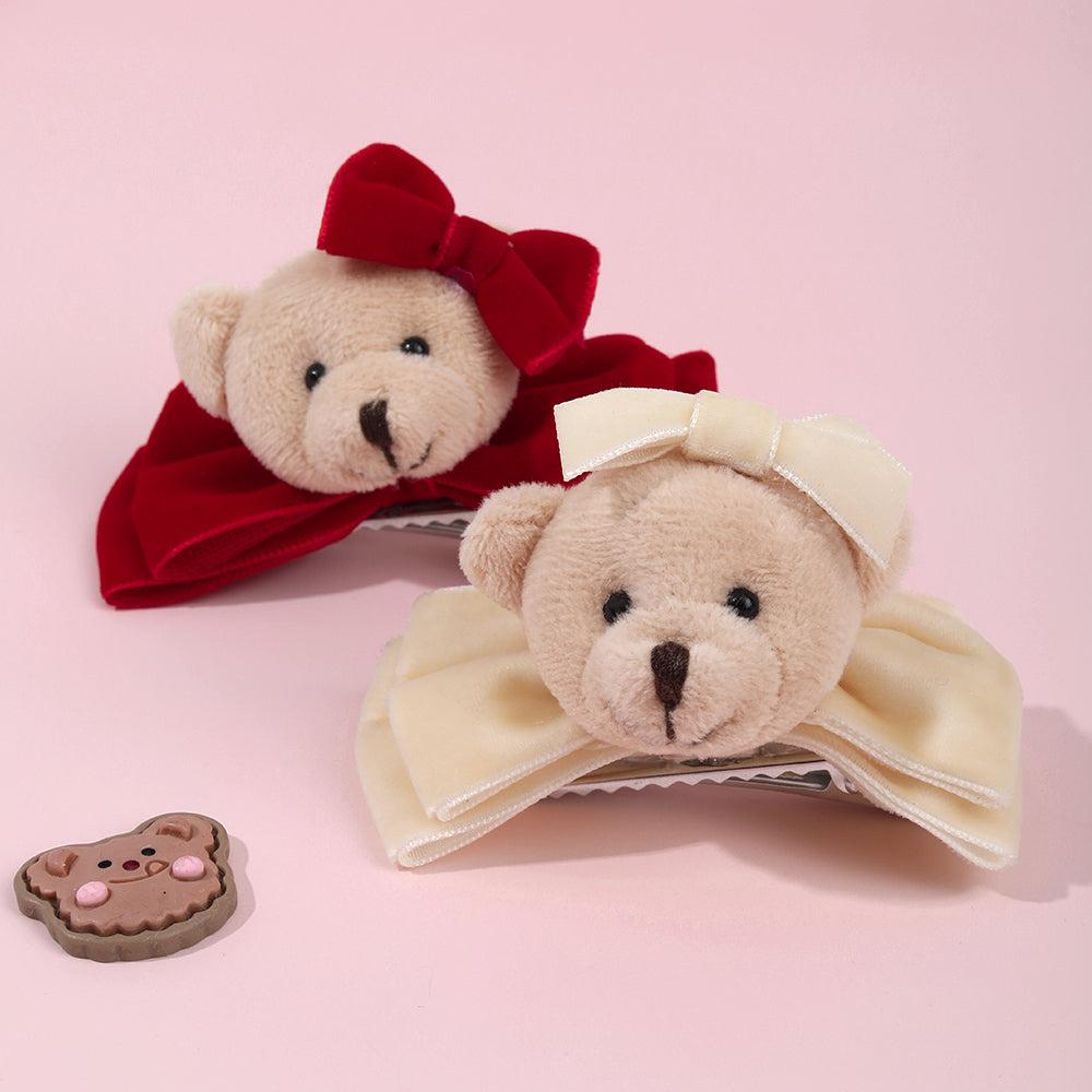 20Pcs Velvet Bear Hair Bows Clips