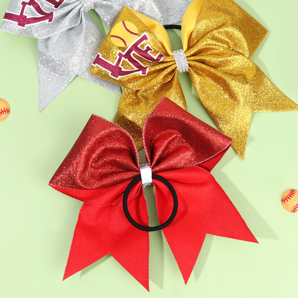 12PCS Love Chunky Glitter Cheer Bows