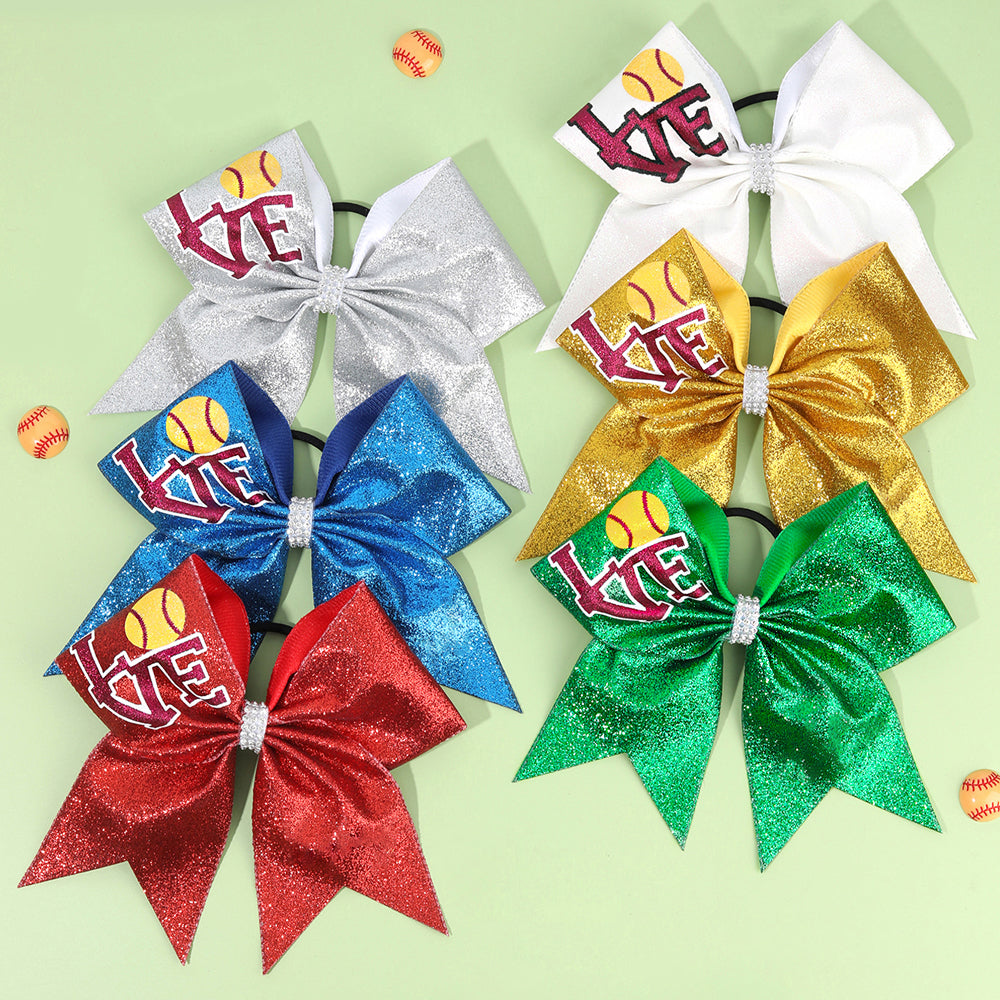 12PCS Love Chunky Glitter Cheer Bows