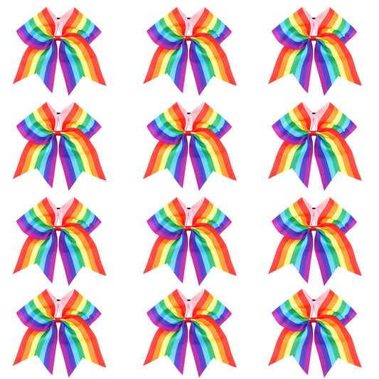 12pcs Rainbow Cheer Bows With Ponytail Holder