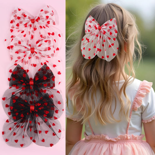 2Pcs Mesh Valentine's day Hair Bow Clip Girls