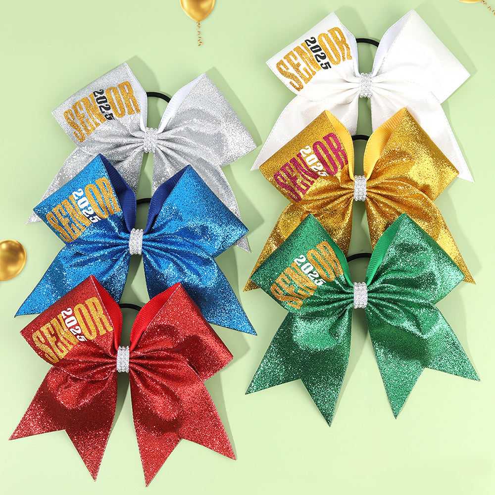 12Pcs Senior 2025 Glitter Cheer Bows