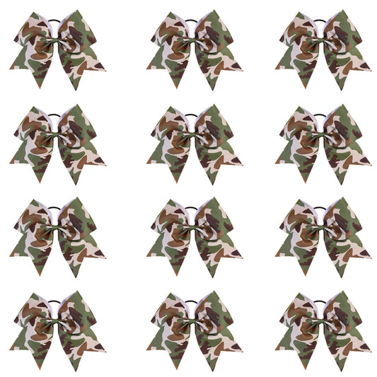 12Pcs Camo Cheer Bows with Elastic Band