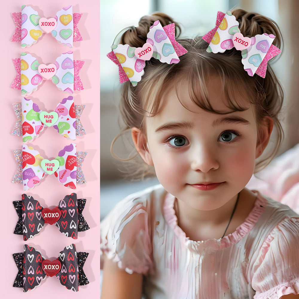 6Pcs Leather Valentine's Day Hair Clips for Girls