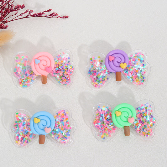 4Pcs PVC Shaker Hair Bows Clips with Lollipop