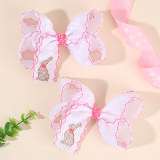 2Pcs Embroidery Easter Hair Bows Clips