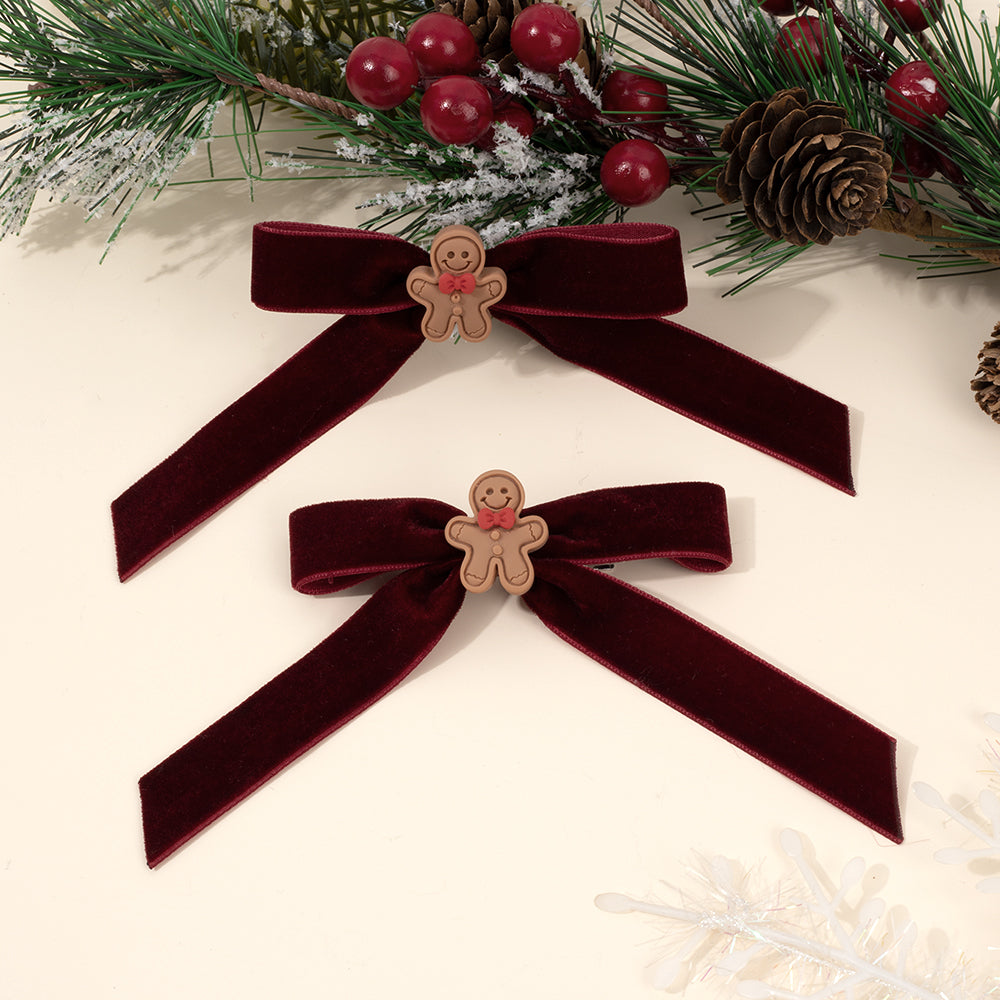 2Pcs Velvet Christmas Hair Bows Clips