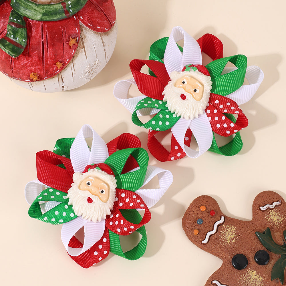 2Pcs Layered Christmas Santa Claus Hair Bow Clips