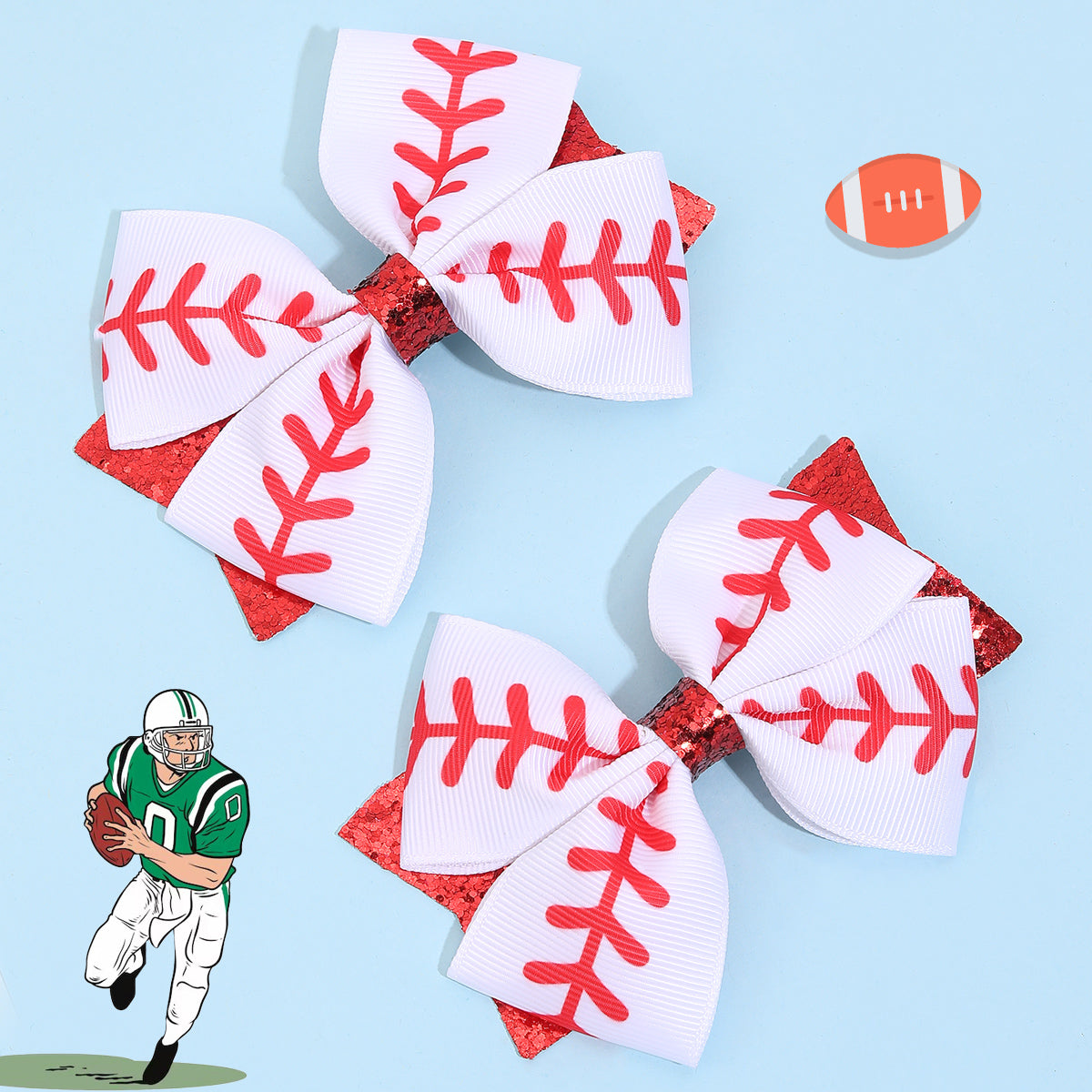 12Pcs White Baseball Hair Bows Bundle