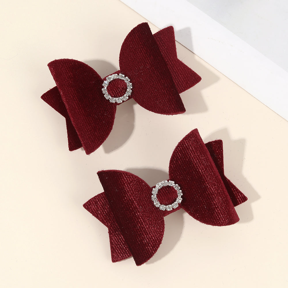 20Pairs Velvet Hair Bows Clips With Rhinestone