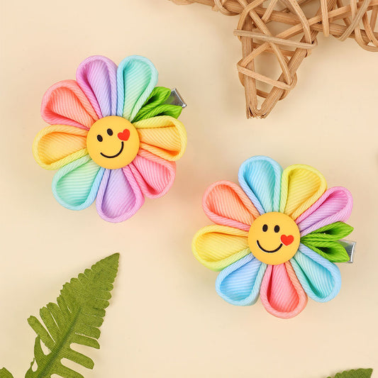 2Pcs Rainbow Hair Bow Clips Sumflower