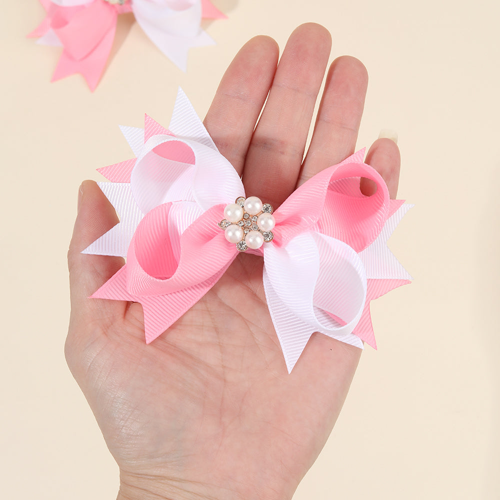 20Pair Layered Hair Bow Clips with Pearl