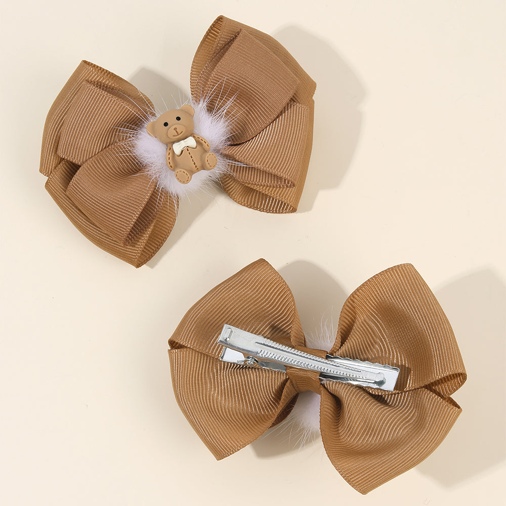 20pairs Brown Bear Hair Bows Clips