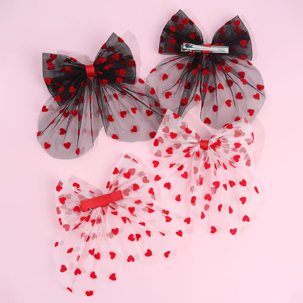 2Pcs Mesh Valentine's day Hair Bow Clip Girls