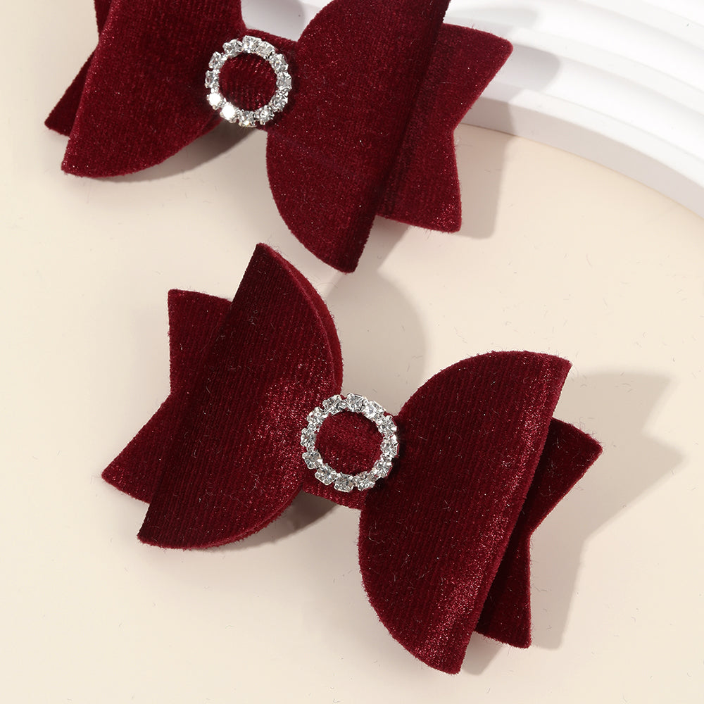 20Pairs Velvet Hair Bows Clips With Rhinestone