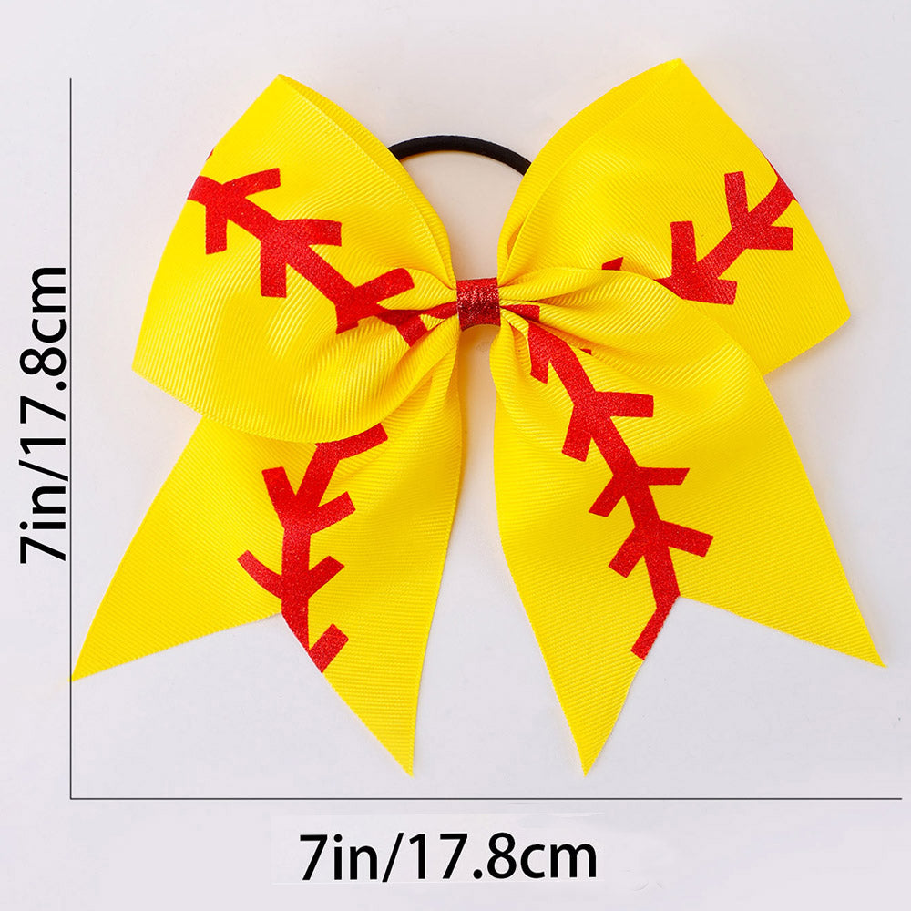 12PCS 7'' Large Baseball Cheer Bows Ponytail Holder with Elastic Band