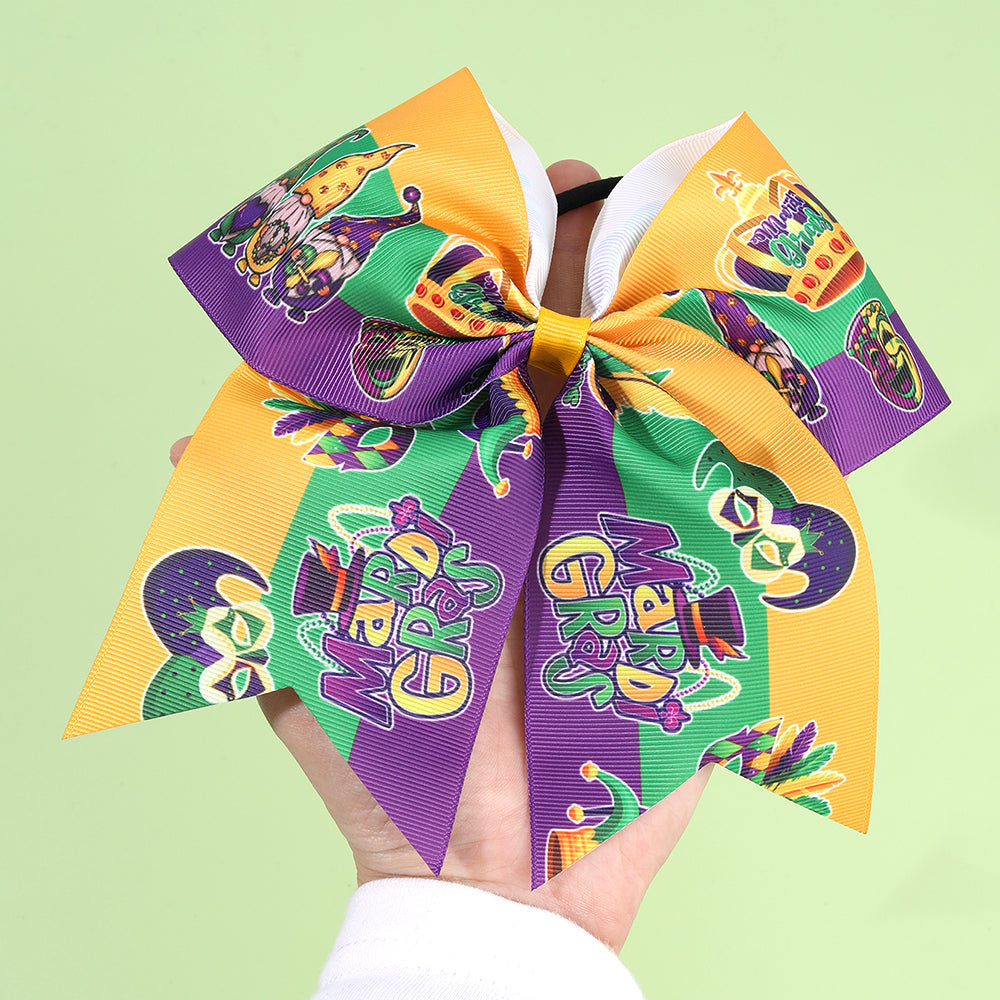 12pcs Mardi Gras Cheer Bows with Elastic Band