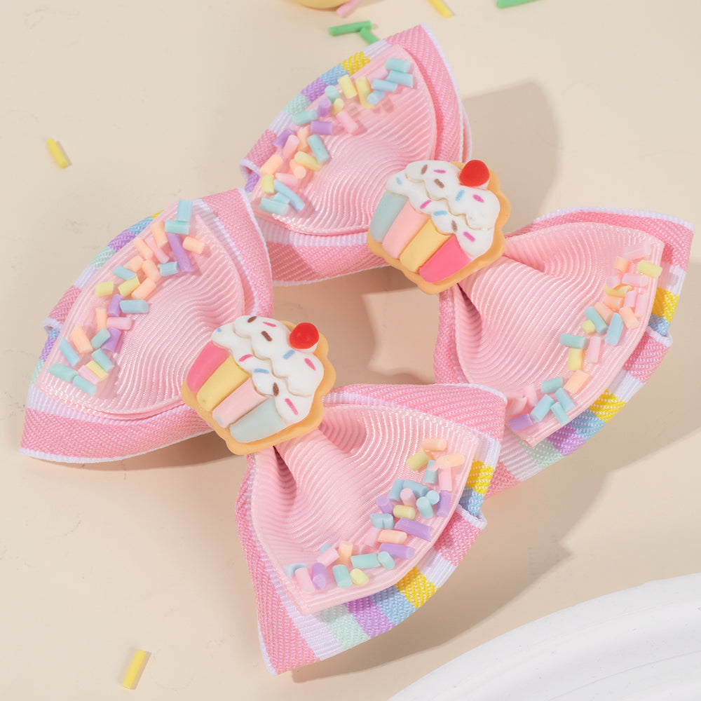 20Pairs Pink Hair Bows Clips with Dessert