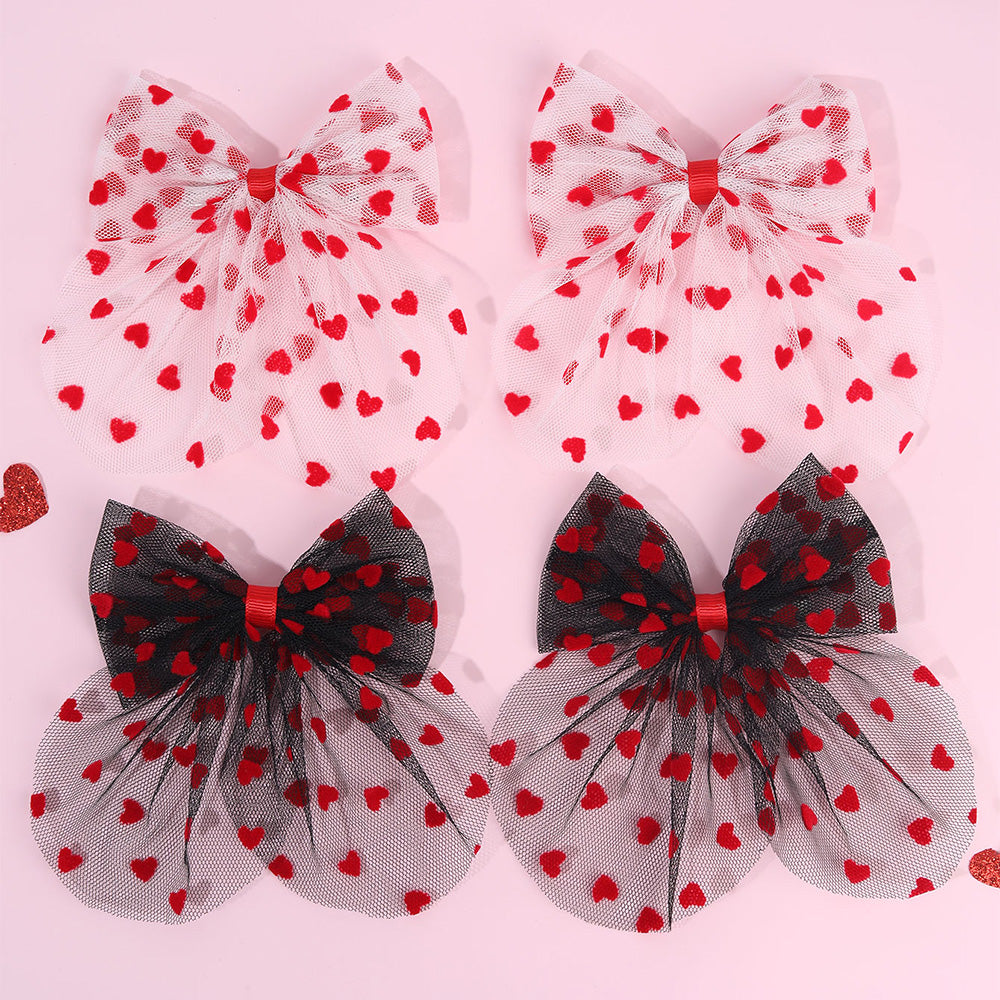 2Pcs Mesh Valentine's day Hair Bow Clip Girls