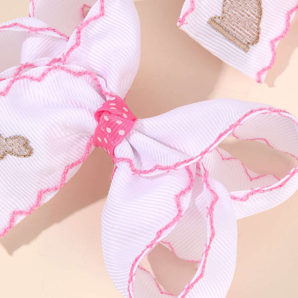 2Pcs Embroidery Easter Hair Bows Clips