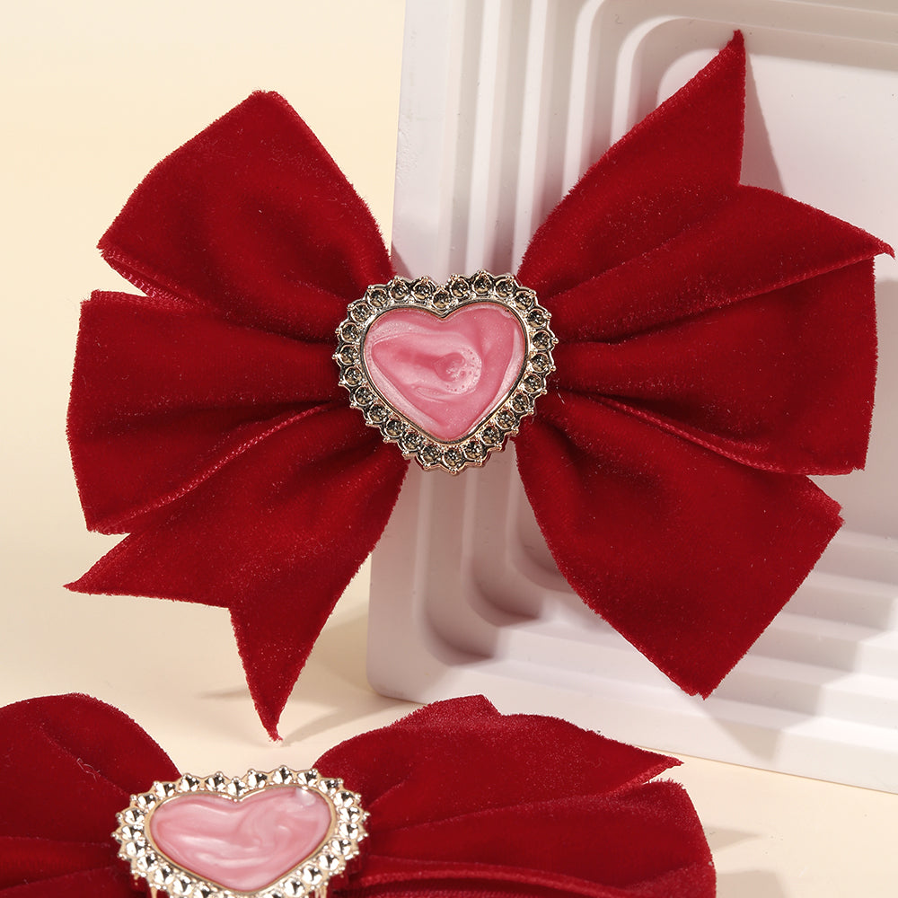 20pairs Velvet Pinwheel Hair Bows Clips with Heart Crystal