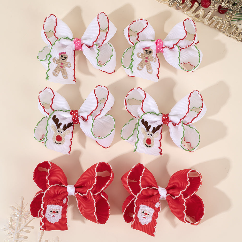 2Pcs Christmas Embroidery Hair Bow Clips