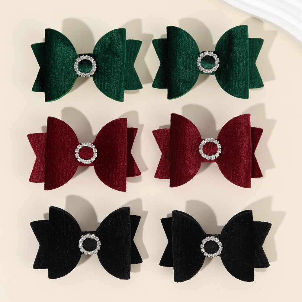 20Pairs Velvet Hair Bows Clips With Rhinestone