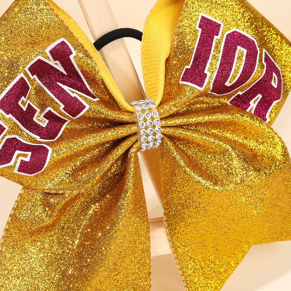 12Pcs 7" Glitter Senior Cheer Bows With Ponytail Holder