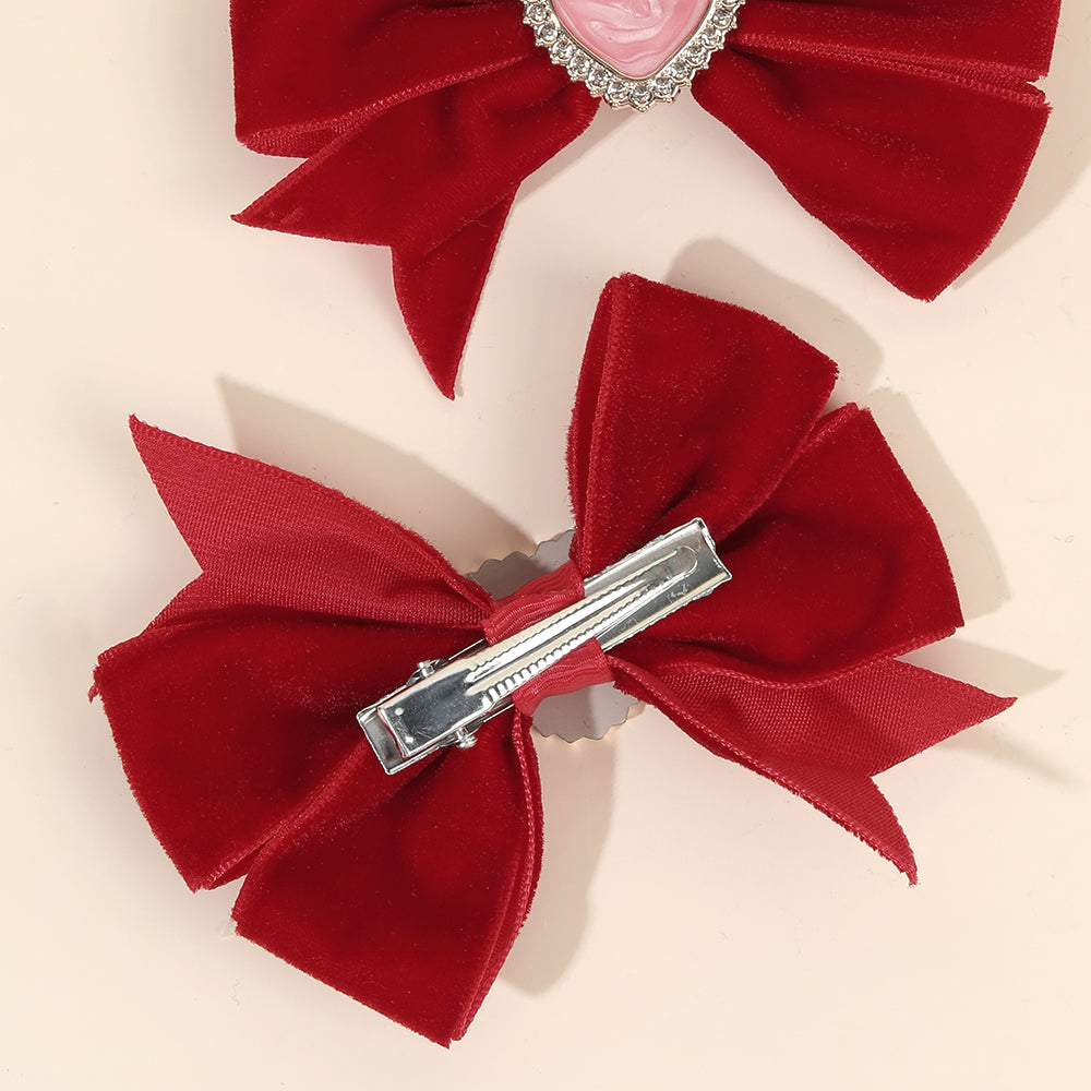 20pairs Velvet Pinwheel Hair Bows Clips with Heart Crystal