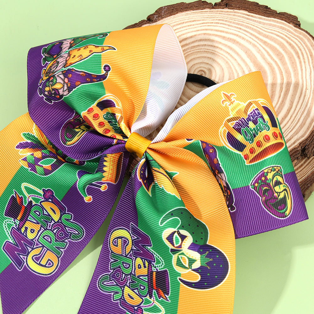 12pcs Mardi Gras Cheer Bows with Elastic Band