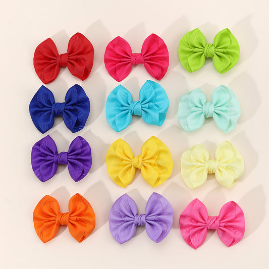 12Pcs Boutique Solid Hair Bow Clips