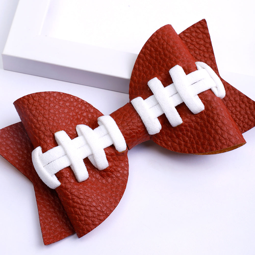 12pcs Football Leather Hair Bows Clips