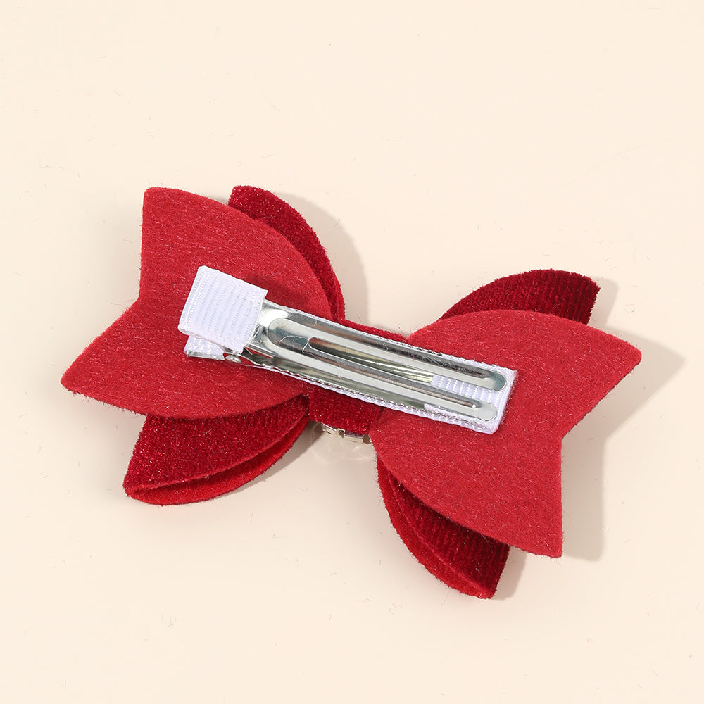 20Pairs Velvet Hair Bows Clips With Rhinestone