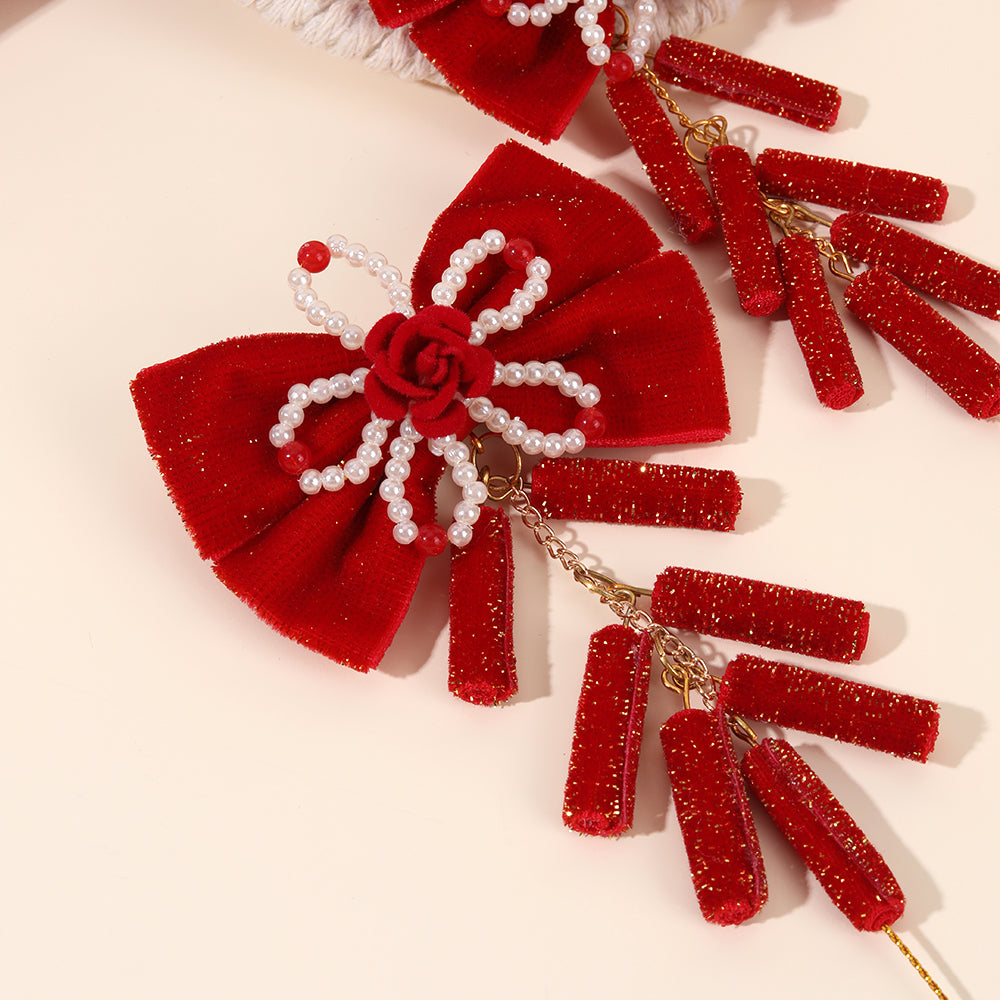 20Pair New Year Red Hair Bow Clips For Girls