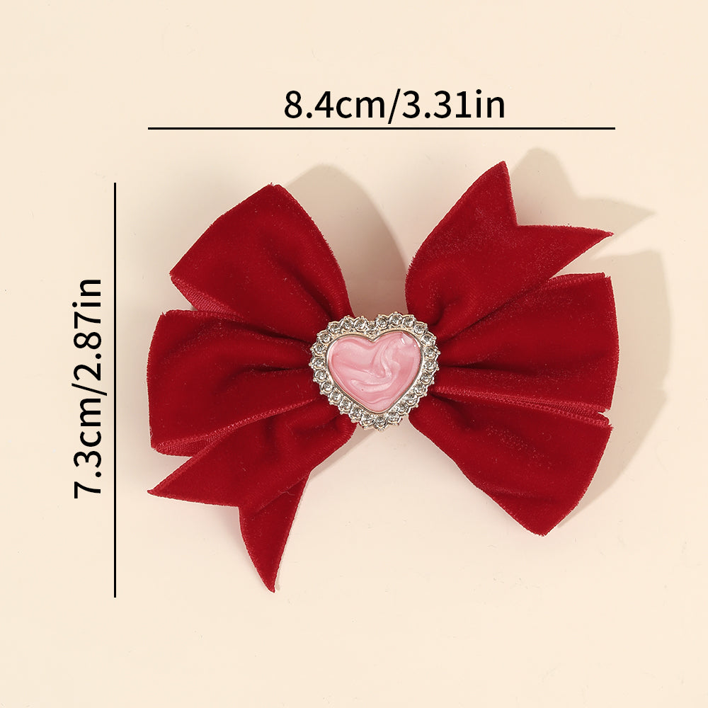 20pairs Velvet Pinwheel Hair Bows Clips with Heart Crystal