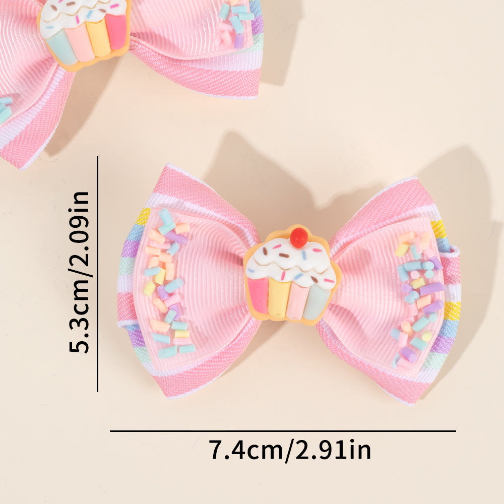 20Pairs Pink Hair Bows Clips with Dessert