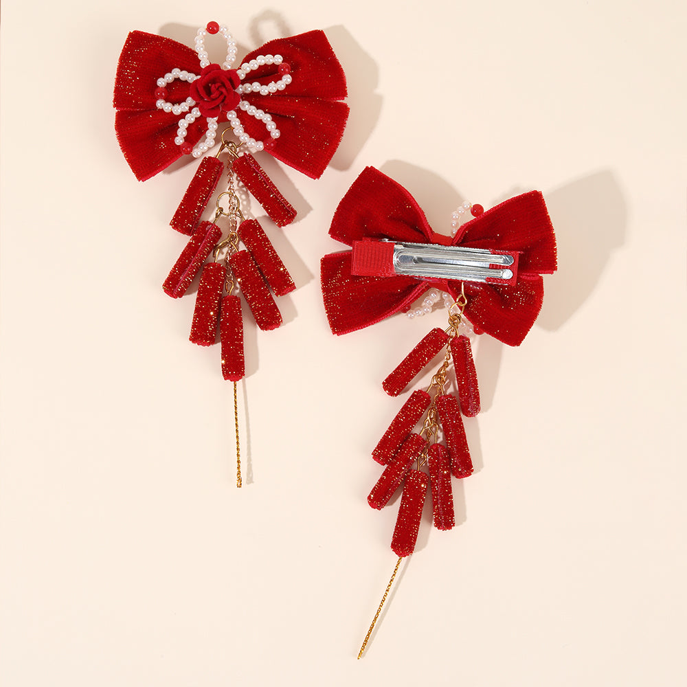 20Pair New Year Red Hair Bow Clips For Girls