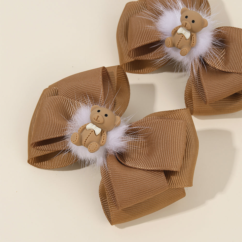 20pairs Brown Bear Hair Bows Clips