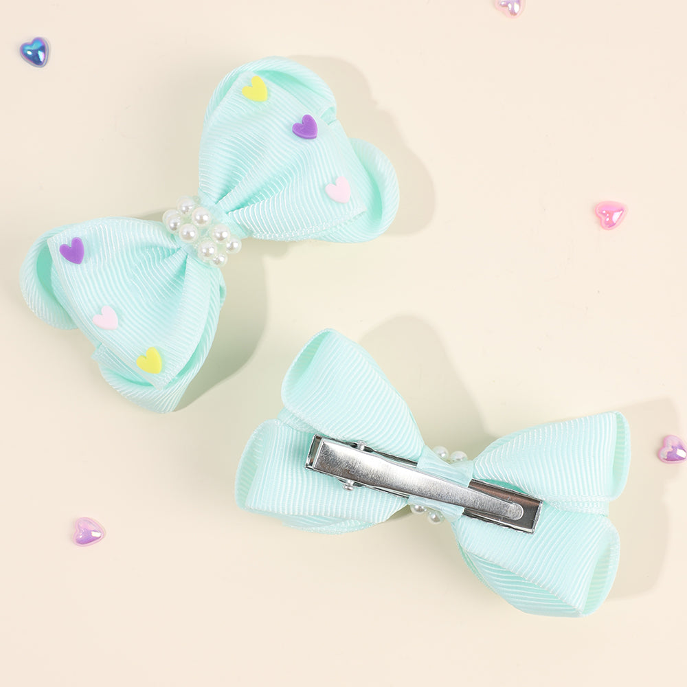 2Pcs Boutique Hair Bows With Heart Pearl