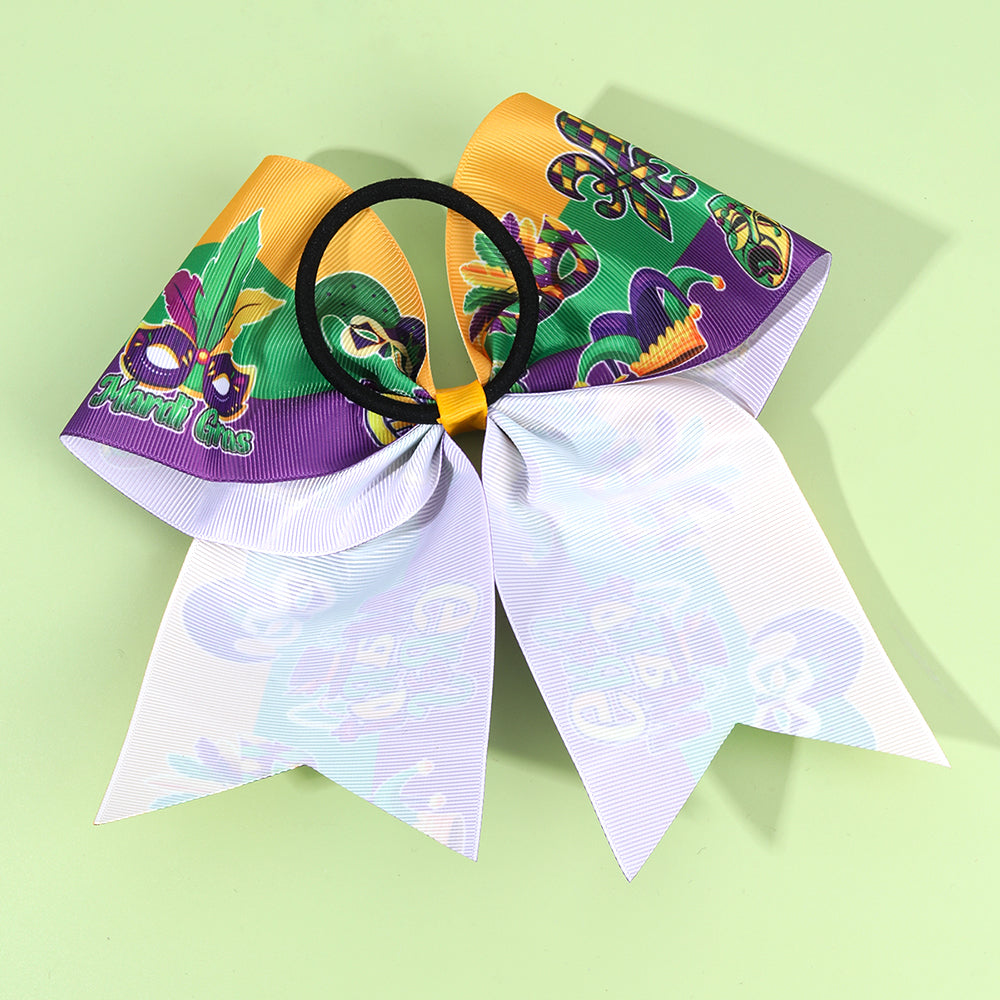 12pcs Mardi Gras Cheer Bows with Elastic Band