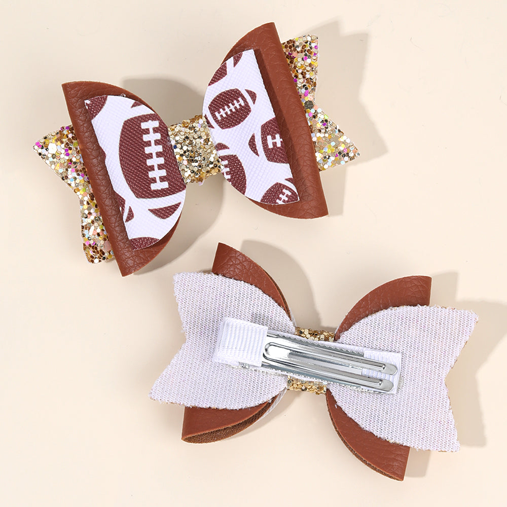 10pairs Football Leather Hair Bows Clips