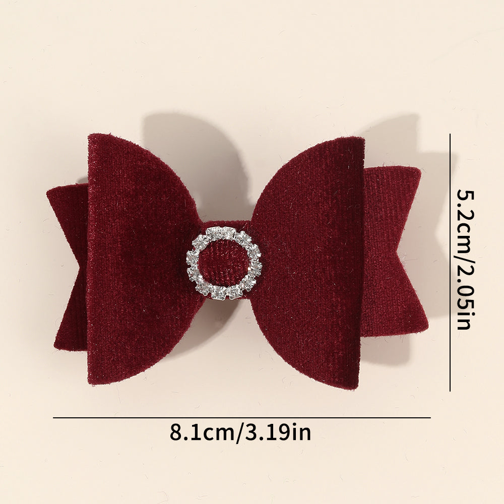 20Pairs Velvet Hair Bows Clips With Rhinestone