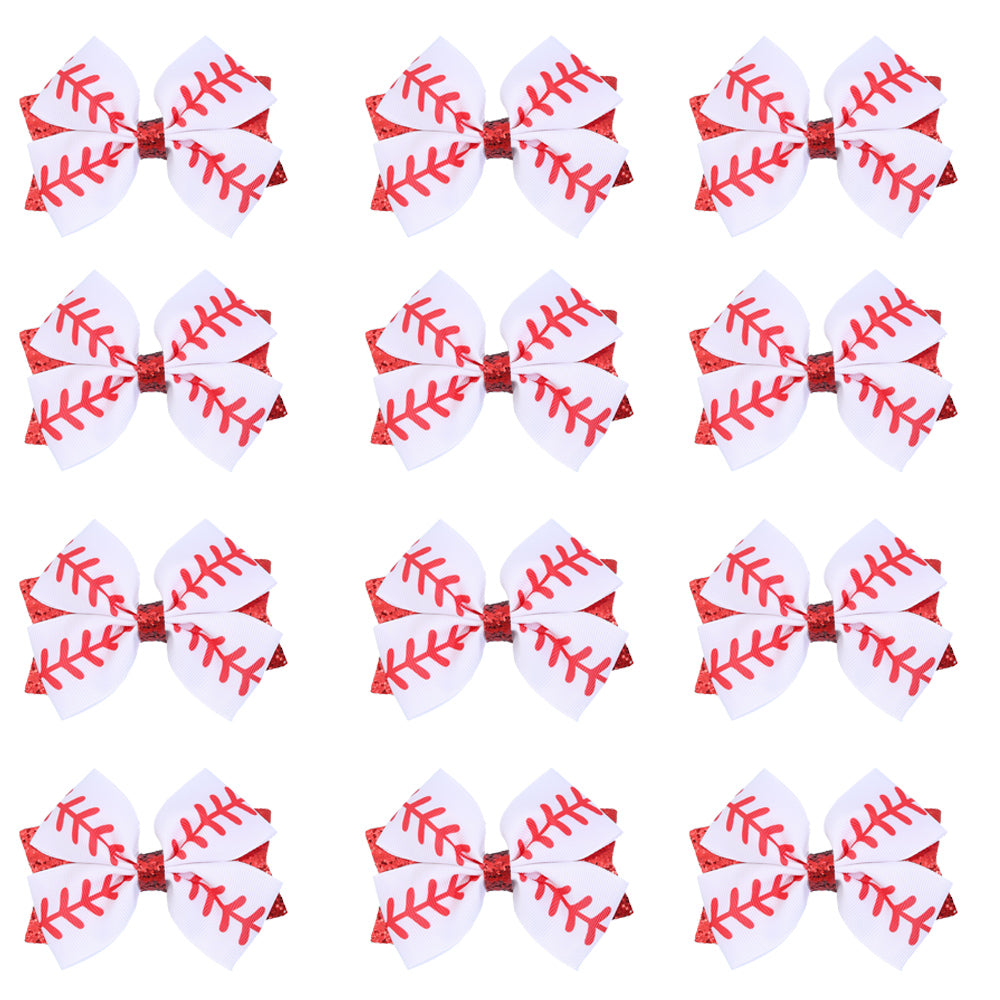 12Pcs White Baseball Hair Bows Bundle