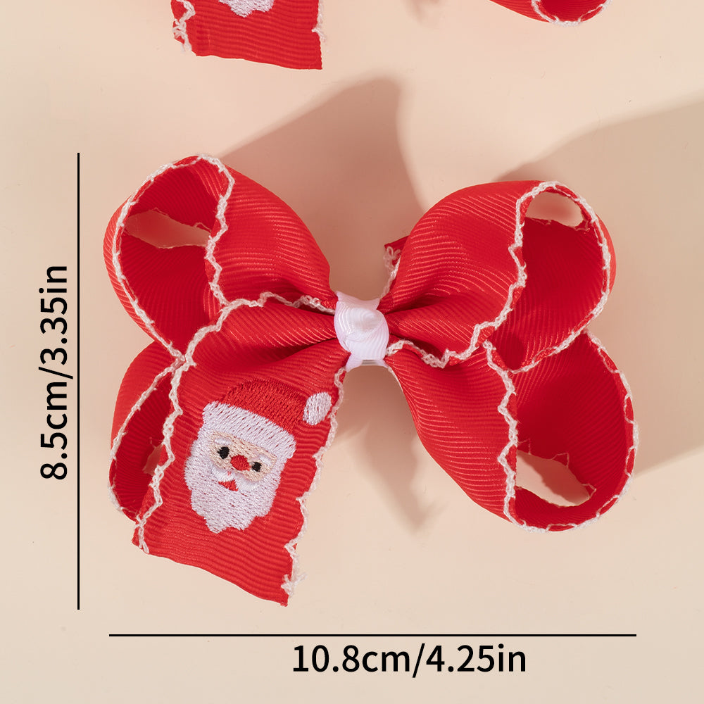 2Pcs Christmas Embroidery Hair Bow Clips