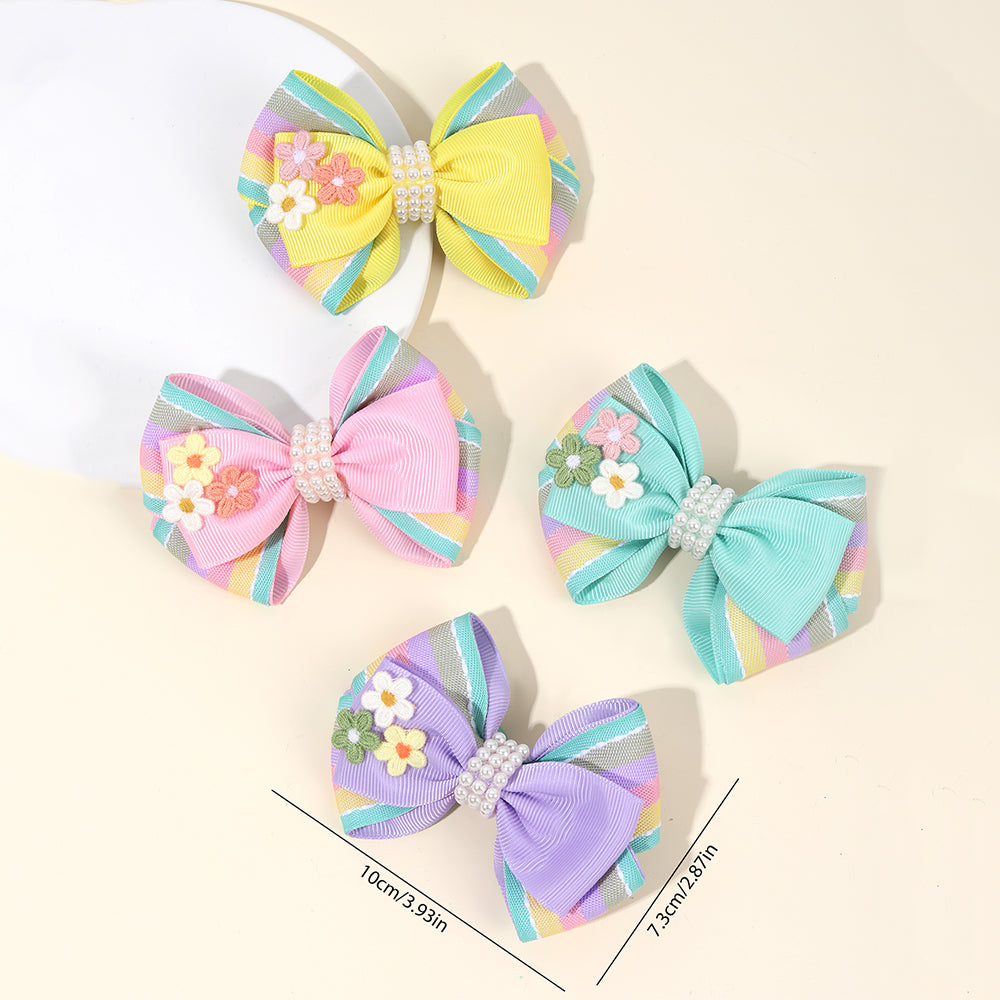 2Pcs Pastel Color Hair Bow Clips with Flower