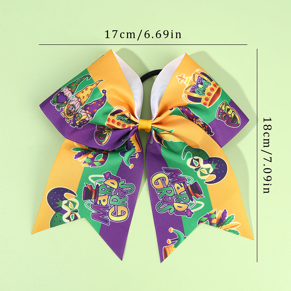 12pcs Mardi Gras Cheer Bows with Elastic Band