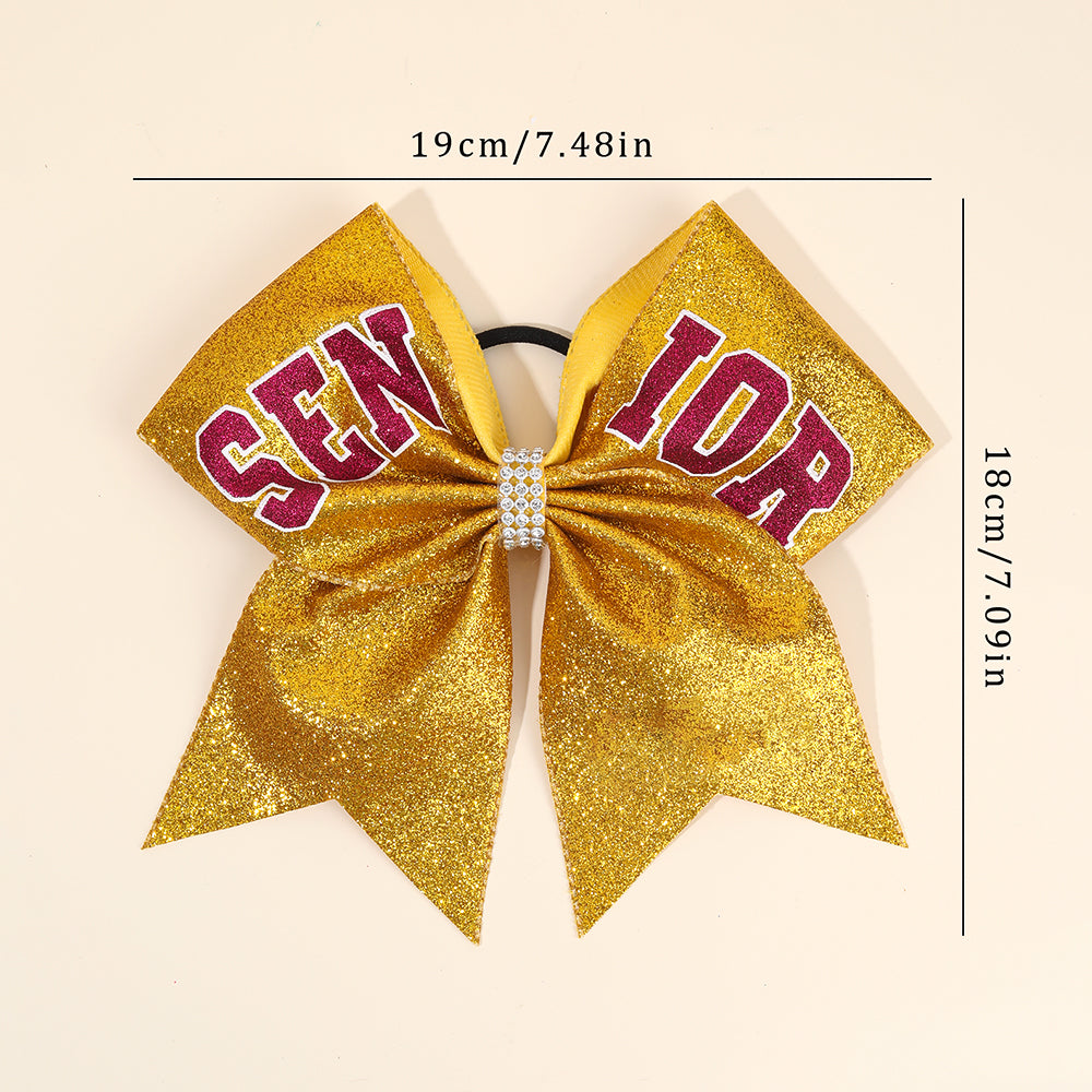 12Pcs 7" Glitter Senior Cheer Bows With Ponytail Holder