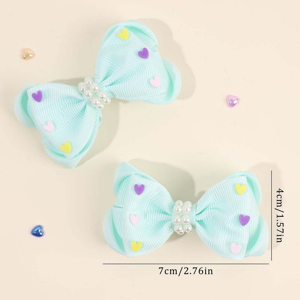 2Pcs Boutique Hair Bows With Heart Pearl